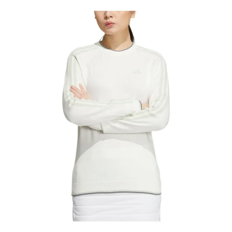 (WMNS) adidas 3-Stripes Long Sleeve Crew Neck Sweater 'White' HN4578 sold by KicksCrew