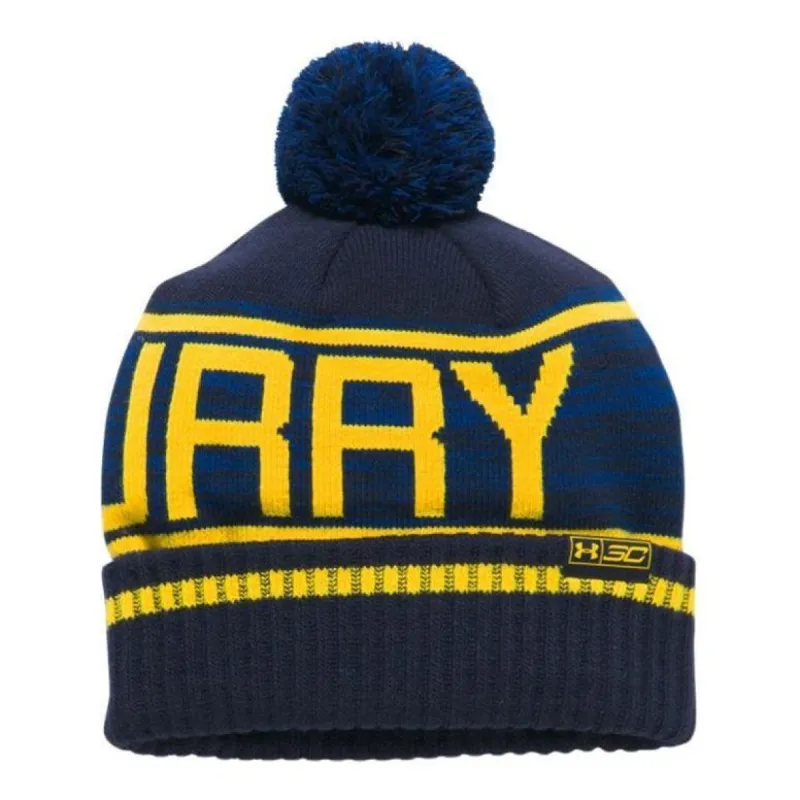 (GS) Under Armour SC30 Pom Beanie 'Blue Yellow' 1286140-400 sold by KicksCrew