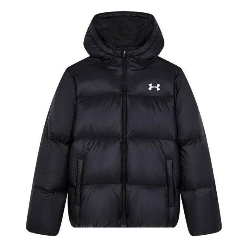 (GS) Under Armour Warm Hooded Short-Length Down Jacket 'White Black' 224210605 sold by KicksCrew