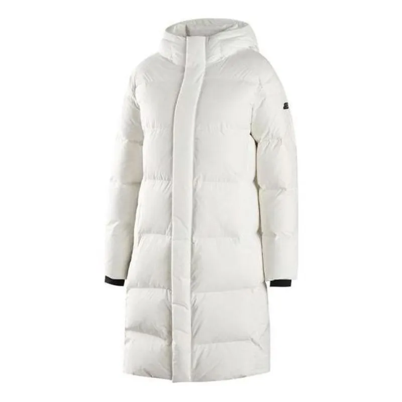 (WMNS) Skechers Woven Long Down Jacket 'White Black' P422W024 sold by KicksCrew