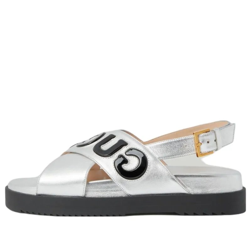 (WMNS) Gucci Sandal with Logo Script 'Silver Black' 738691-AABYB-8149 sold by KicksCrew
