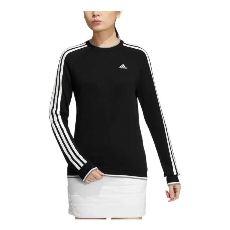 (WMNS) adidas 3-Stripes Long Sleeve Crewneck Sweater 'Black' HG8281 sold by KicksCrew