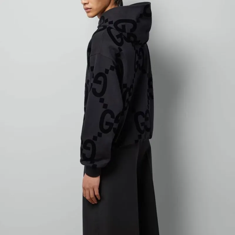 Gucci GG Flocked Print Cotton Fleece Sweatshirt 'Black' 768499