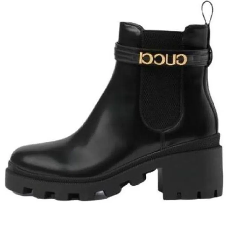 (WMNS) Gucci Mid-Heel Boot With Logo 'Black Leather' 734909-AABK6-1000 sold by KicksCrew