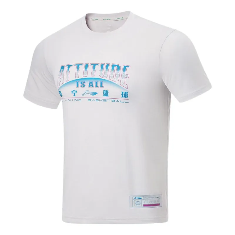 Li-Ning Basketball Attitude Is All Graphic T-shirt 'White Blue' AHST299-10 sold by KicksCrew