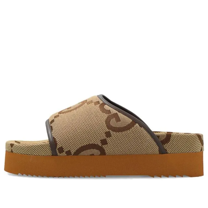 (WMNS) Gucci Jumbo GG Platform Slide 'Camel Ebony Monogram' 700301-UKM60-2593 sold by KicksCrew