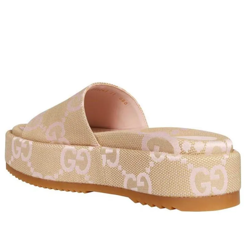 (WMNS) Gucci Platform Slide Sandal 'Jumbo GG - Beige Light Pink' 730043-UKO00-8805 sold by KicksCrew