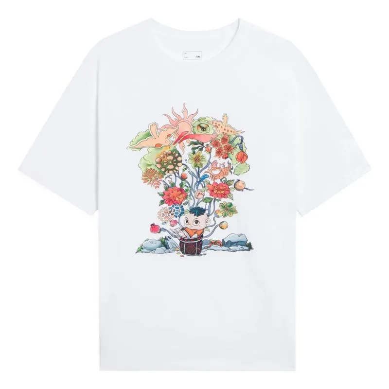 Li-Ning Floral Cartoon Graphic Loose Fit T-shirt 'White' AHSS753-1 sold by KicksCrew