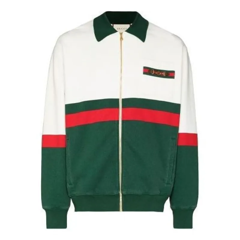 Gucci Web Detail Panelled Zip-Up Cardigan 'White Green' 625402-XJC0D-9146 sold by KicksCrew