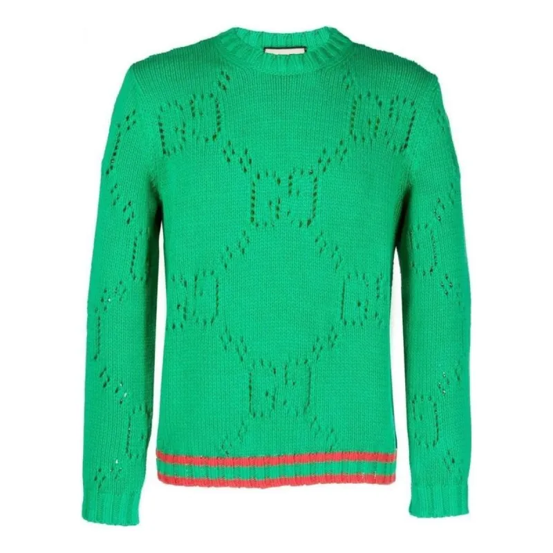 Gucci Knit Cotton Sweater with Web 'Green' 692157-XKCBA-3124 sold by KicksCrew