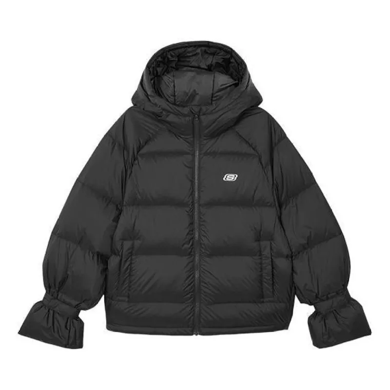 (WMNS) Skechers Zip-up Hooded Long Sleeve Down Jacket 'Black' L421W113-0018 sold by KicksCrew