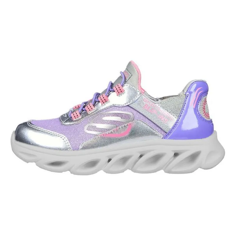 (GS) Skechers Flex Glide 'Silver Pink Purple' 302221L-GYLV sold by KicksCrew