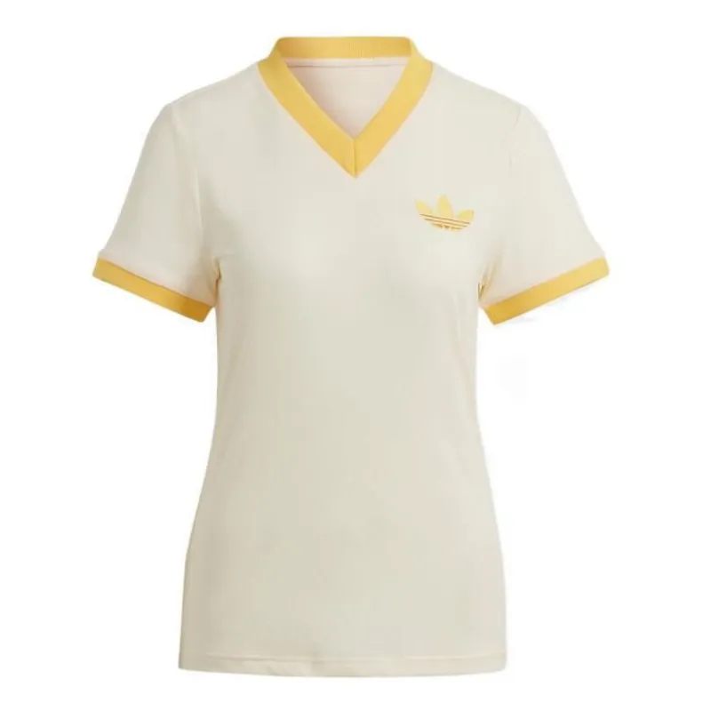 (WMNS) adidas Adicolor 70s V-Neck Tee 'Beige Yellow' IB2042 sold by KicksCrew