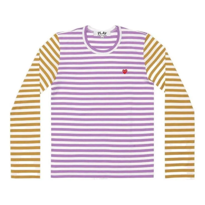 COMME des GARCONS PLAY L/S Bi-Colour Striped Small Emblem T-Shirt 'Purple Olive' AZ-T318-051-4 sold by KicksCrew