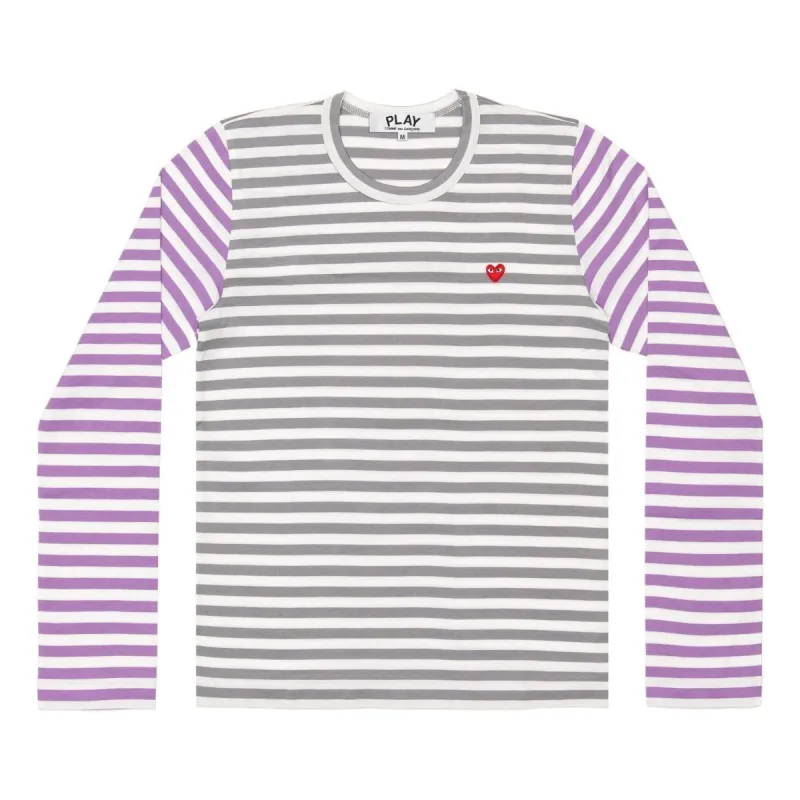 COMME des GARCONS PLAY L/S Bi-Colour Striped Small Emblem T-Shirt 'Grey Purple' AZ-T318-051-3 sold by KicksCrew
