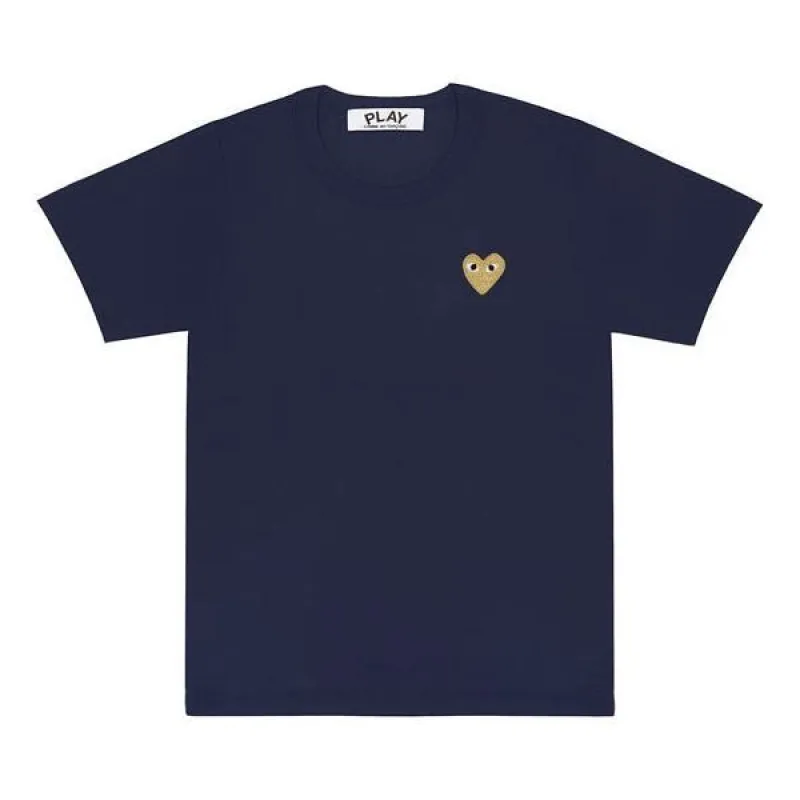 (WMNS) COMME des GARCONS PLAY Basic T-Shirt Gold Emblem 'Navy' AZ-T215-051-2 sold by KicksCrew