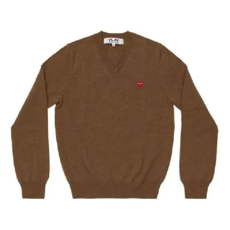 (WMNS) COMME des GARCONS PLAY V-Neck Pullover With Small Red Heart 'Brown' AZ-N077-051-3 sold by KicksCrew