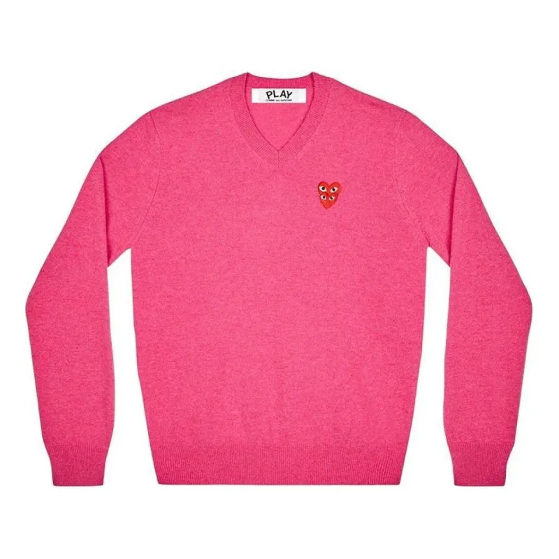 (WMNS) COMME des GARCONS PLAY V-Neck Pullover Red Emblem 'Pink' AZ-N073-051-4 sold by KicksCrew