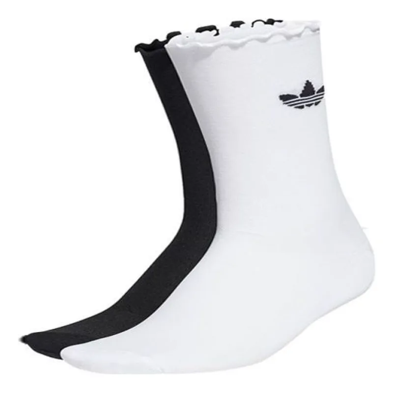 (WMNS) Adidas Originals Semi-Sheer Ruffle Crew Socks 2 Pairs 'Black White' HC9532 sold by KicksCrew