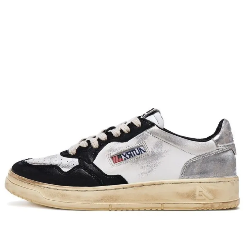 Autry Medalist Super Vintage Leather Low Sneakers 'White Black Silver' AVLM-SV11 sold by KicksCrew