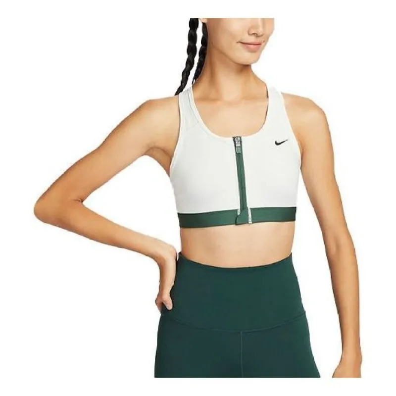 (WMNS) Nike Swoosh Medium-Support Padded Zip-Front Sports Bra 'White Green' FQ0696-121 sold by KicksCrew
