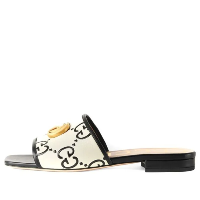 (WMNS) GUCCI GG Slide Sandal Leather 'Black White' 677584-UM920-1193 sold by KicksCrew