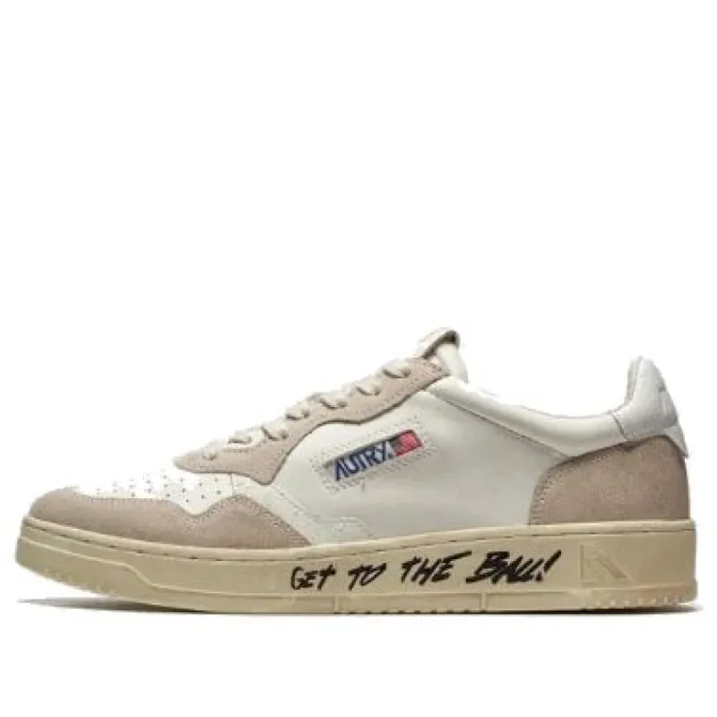 Autry Medalist Leather Low Lettering 'Get Out The Ball - Beige' AULM-LD01 sold by KicksCrew
