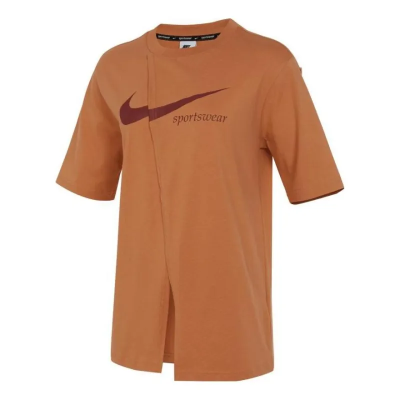(WMNS) Nike Sportswear Collection Oversized Slit Short-Sleeve Top 'Light British Tan' FB8346-225 sold by KicksCrew