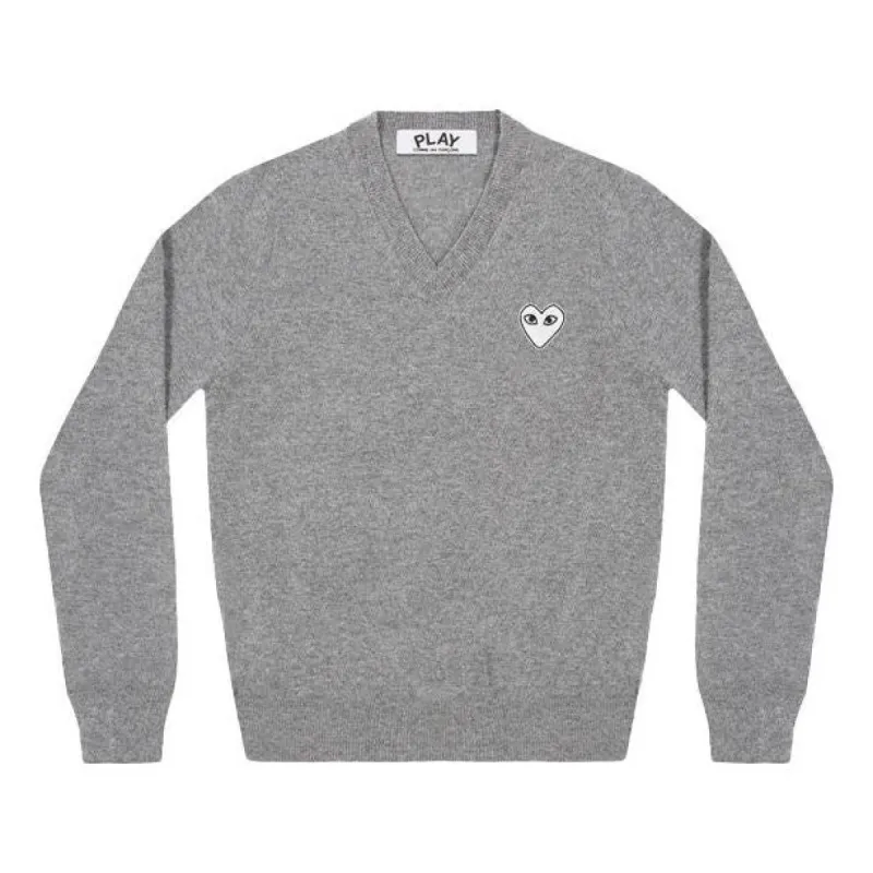 (WMNS) COMME des GARCONS PLAY V-Neck Pullover White Emblem 'Grey' AZ-N063-051-1 sold by KicksCrew