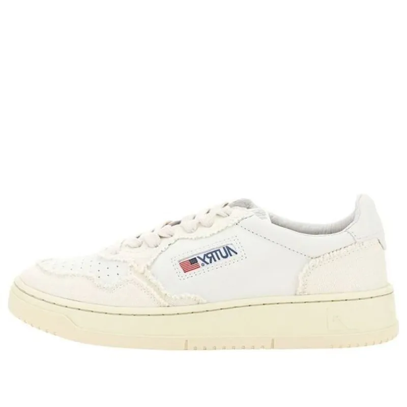 Autry Medalist Low Soft Goatskin Frayed Canvas 'White Ivory White' AULM-CB01 sold by KicksCrew
