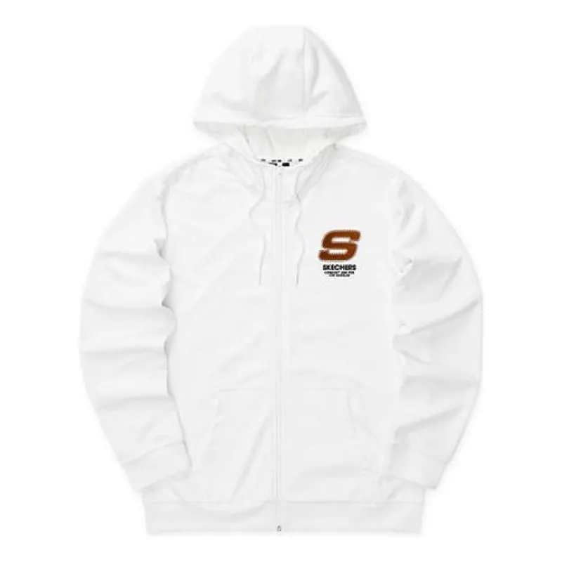 Skechers Colorful Casual Series Letter Zip-up Hooded Jacket 'White Red' L321U142-0019 sold by KicksCrew
