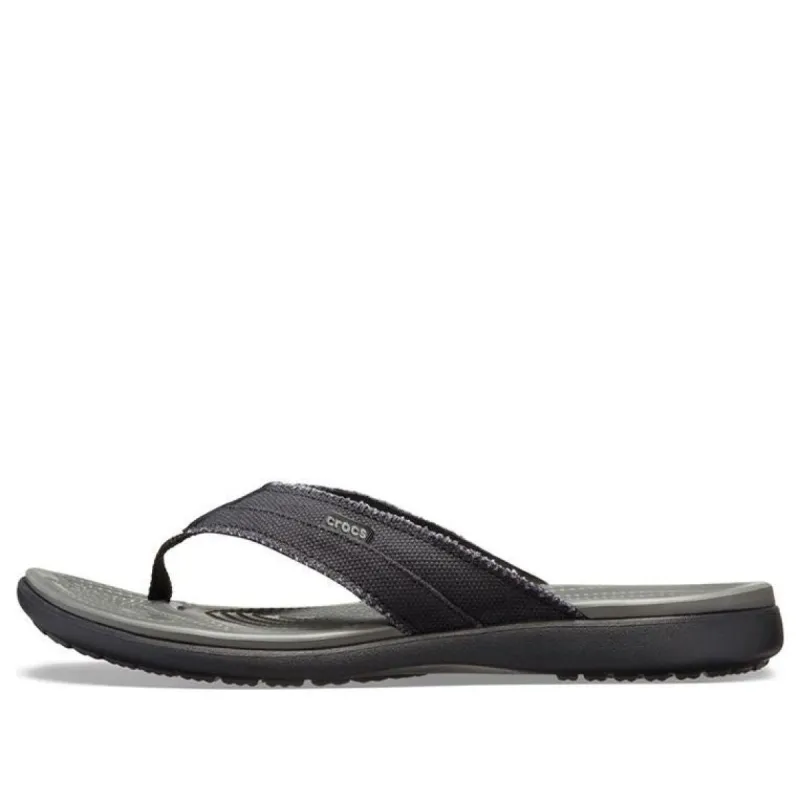 Crocs Santa Cruz Canvas Flip Flops 'Black Slate Gray' 205612-0DD sold by KicksCrew