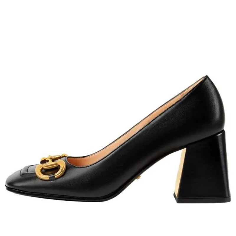 (WMNS) GUCCI Mid-heel Pump with Horsebit 'Black Leather' 643886-C9D00-1000 sold by KicksCrew