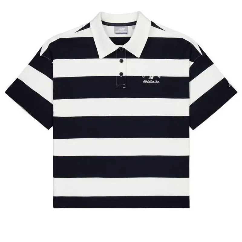 (WMNS) New Balance Striped Polo Shirt 'Black White' NFE22412-MIX sold by KicksCrew