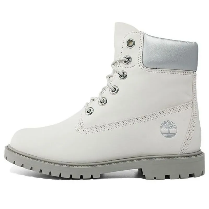 (WMNS) Timberland Heritage 6 Inch Boots 'White Nubuck and Silver' A5MA8143 sold by KicksCrew
