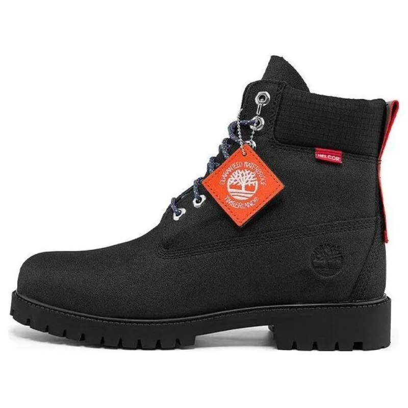 Timberland Heritage 6 Inch Waterproof Wide Fit Boots 'Black Helcor with Orange' A44NGW sold by KicksCrew