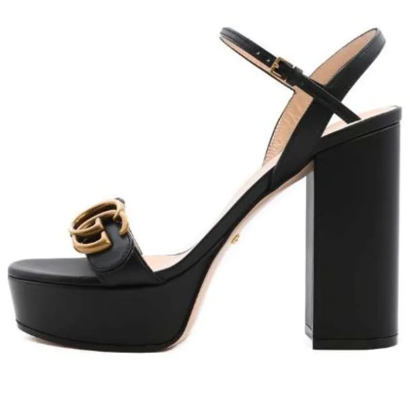 (WMNS) GUCCI Leather High Heel Platform Sandals Double G 'Black' 573021-A3N00-1000 sold by KicksCrew