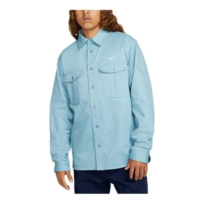 Nike SB Woven Skate Long-Sleeve Button Down 'Blue' DQ6288-494 sold by KicksCrew