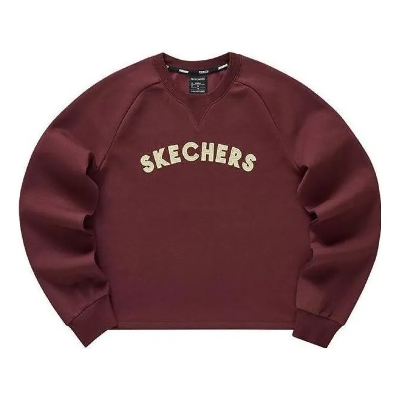 (WMNS) Skechers Logo Printed Crew Sweater 'Burgundy White' L123W011-00V0 sold by KicksCrew