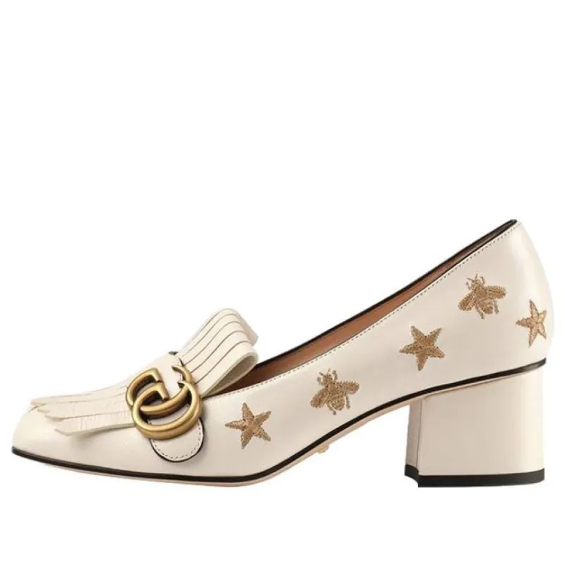 (WMNS) Gucci Marmont Embroidered Leather Mid-heel Pump 'Bee Star-White' 551548-D3V00-9022 sold by KicksCrew