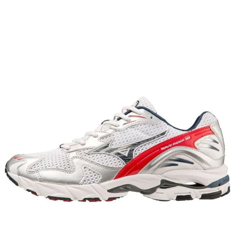Mizuno Wave Rider 10 Sneakers 'White Silver Red' D1GA210408 sold by KicksCrew