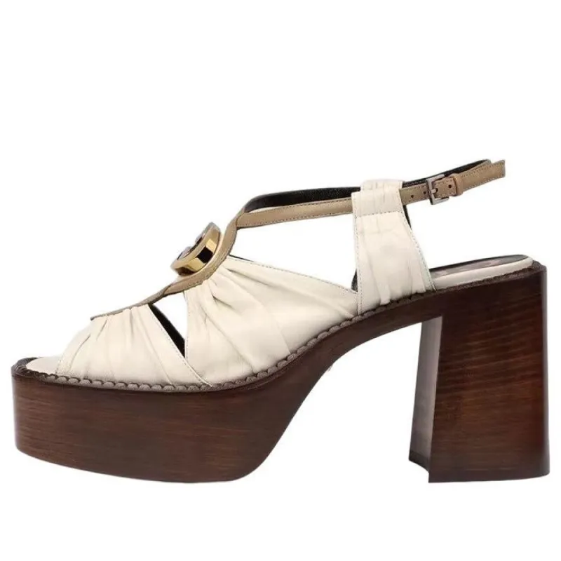 (WMNS) Gucci Leather Mid-heel Platform Sandal 'White' 601567-BKO60-9117 sold by KicksCrew