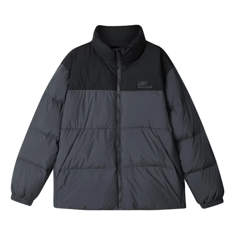 Skechers Fashion Logo Printed Down Jacket 'Black Grey' L423U106-00W5 sold by KicksCrew