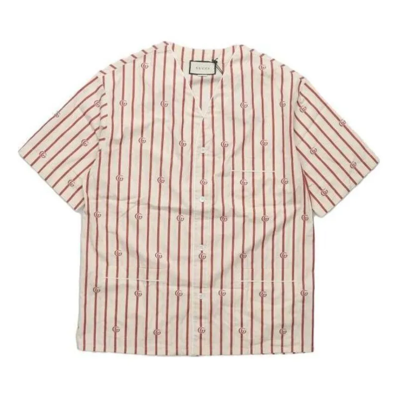 Gucci Double G Stripe Bowling Shirt 'White Red' 618919-ZAERI-9647 sold by KicksCrew