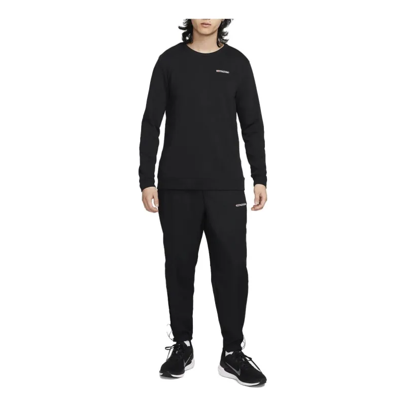 Nike Dri-FIT Track Club Men's Fleece Long-Sleeve Crew-Neck Running Sweatshirt 'Black' FB5510-010 sold by KicksCrew
