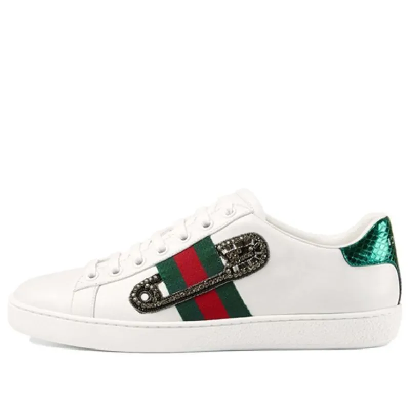 (WMNS) GUCCI Leather Ace Safety Pin Embellished Low Top 'White' 454552-A38G0-9064 sold by KicksCrew
