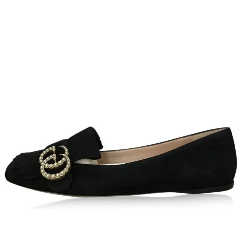 (WMNS) Gucci Marmont Fringe Suede Ballet Flats 'Black' 454299-C2000-1000 sold by KicksCrew