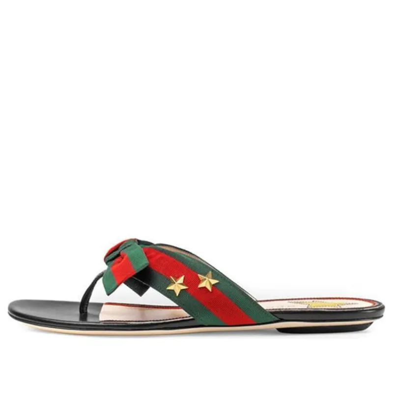(WMNS) GUCCI Leather Web Bow Accent G-Thong Sandals 'Black' 433565-H5QA0-8490 sold by KicksCrew