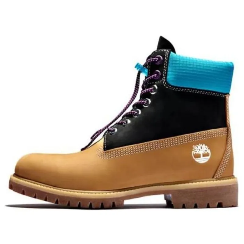 Timberland Premium 6 Inch Wide Fit Waterproof Boots 'Wheat Nubuck with Black and Blue Collar' A2N93W sold by KicksCrew