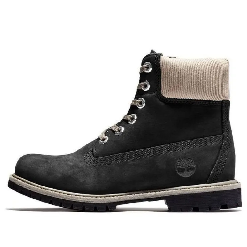 (WMNS) Timberland 6 Inch Premium Waterproof Boots 'Black Nubuck with Beige Corduroy Collar' A2MCC001 sold by KicksCrew